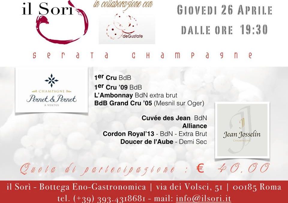 Roma, 26 aprile – Degustazione Champagne Pernet & Pernet + Jean Josselin